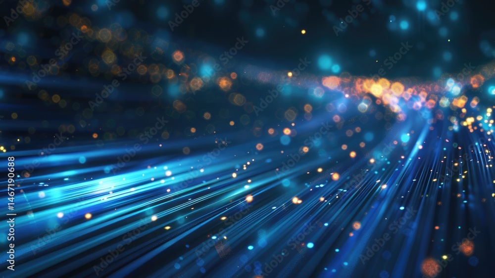 Poster abstract picture micro light sparkling particle represent data flow vivid flowing wave with high tec