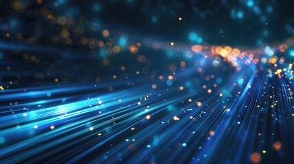 Fototapeta premium Abstract picture micro light sparkling particle represent data flow vivid flowing wave with high tech background, create digital effect scene perfect for energetic and fantasy wallpaper design. AIG53.
