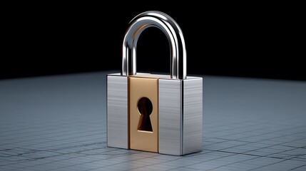 Naklejka premium Secure Future Steel Padlock on Dark Tech Background.
