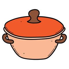 Hand drawn cartoon kitchen pot on white background.