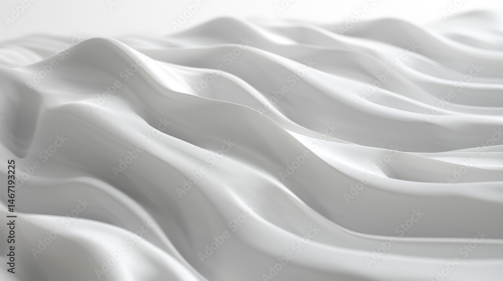 Poster soft white fabric with flowing curves. background image of wavy white texture with flowing wave patt