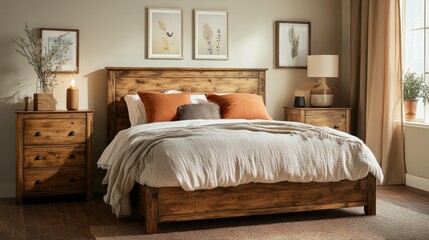 Rustic wooden bedroom set with warm tones