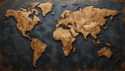 Detailed Topographical Map Highlighting World Continents and Geographical Features