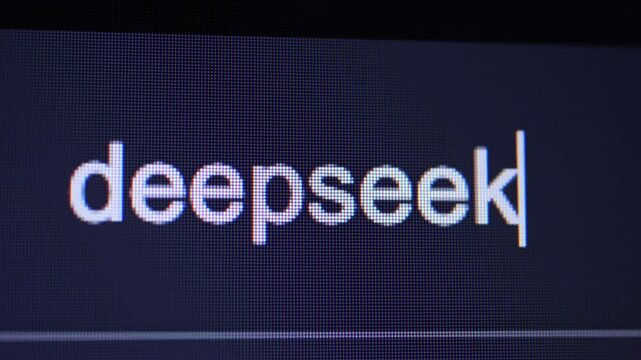 A close-up view of the company name "deepseek" being typed into a search bar