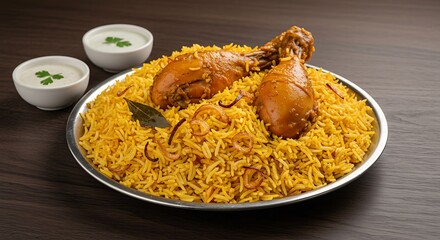 Juicy Chicken Biryani Served with Perfectly Cooked Chicken in Nature