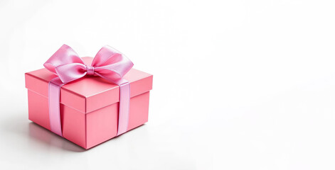 Obraz premium pink box with a bow, a gift for a holiday, birthday, new year, valentine's day. an illustration. artificial intelligence generator, AI, neural network image. background for the design