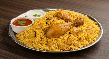 Juicy Chicken Biryani Served with Perfectly Cooked Chicken in Nature