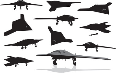Drone vector silhouettes collection. Weapons