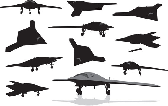 Drone vector silhouettes collection. Weapons