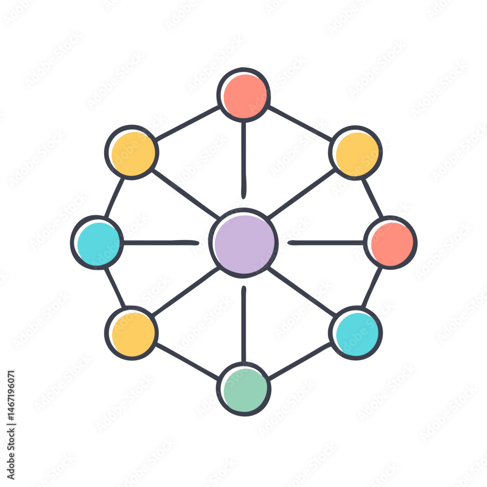 Poster network diagram visualization of connected nodes and central hub for data analysis tool
