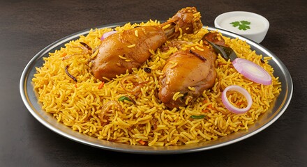 Beautifully Plated Chicken Biryani with Gorgeous Background of Nature