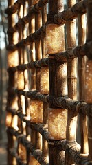Rustic bamboo fence with ceramic detail