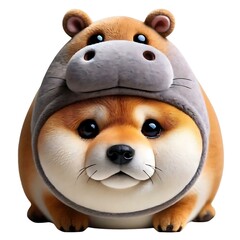 Naklejka premium The Shiba Inu in the hippopotamus hat looks on quietly