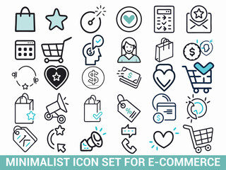 Minimalist E-Commerce Icon Set – Modern Line Art Shopping and Marketing Symbols