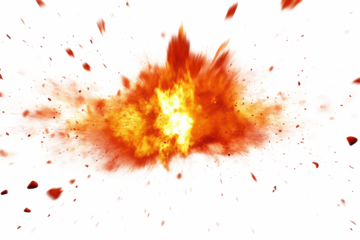 Fiery Explosion Isolated on White Background: Dynamic Image of a Powerful Blast with Orange and Red Hues