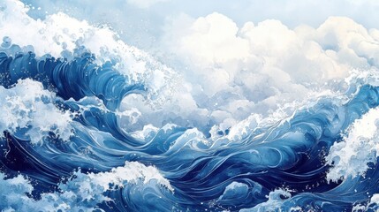 Ukiyo-e Inspired Painting of a Turbulent Sea