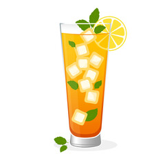 Vector illustration of a glass of iced tea with lemon and mint on a white background. Clean, fresh, and perfect for summer-themed designs, food packaging, and drink advertisements.