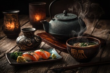 Colorful Assorted Sushi Set on Wooden Tray