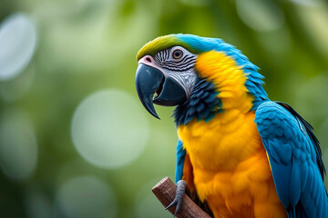 Vibrant Blue and Yellow Macaw Perched on a Tree Branch, Showcasing Its Brilliant Plumage and Majestic Presence in a Tropical Setting, Vibrant Wallpaper