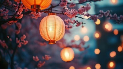 Cherry Blossom Festival with Glowing Paper Lanterns