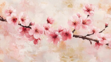 Cherry Blossom Branch Covered in Fresh Pink Flowers