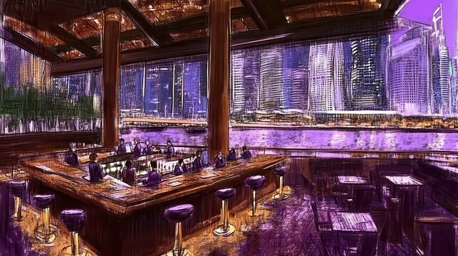 Stylish rooftop bar offering panoramic city views and trendy nightlife experience for unforgettable evening gatherings in urban setting