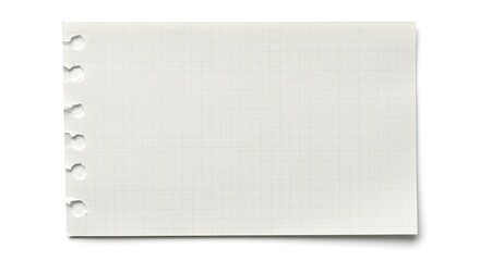 A notebook sheet with grid lines, three holes and light pencil marks, isolated on white
