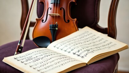Fototapeta premium violin and bow on music sheet