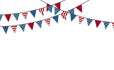 America triangle flag garland isolated on white background. Vector illustration