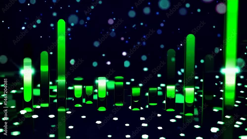 Aufkleber dynamic neon light bars pulsating in a rhythmic dance with glowing particles