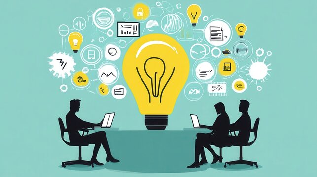 Creative brainstorming session among team members leading to innovation breakthrough for startup company business strategic planning