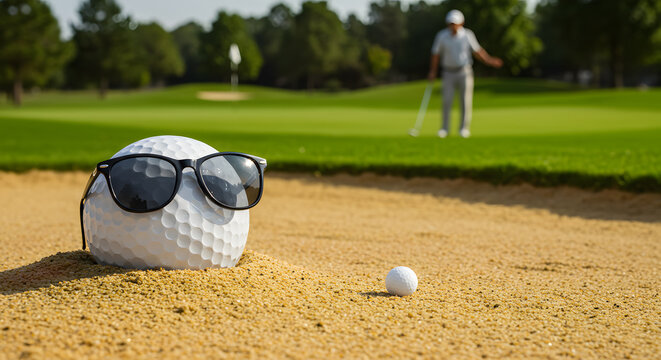 Golf Ball in Sand Trap with Sunglasses, Funny Golf Humor