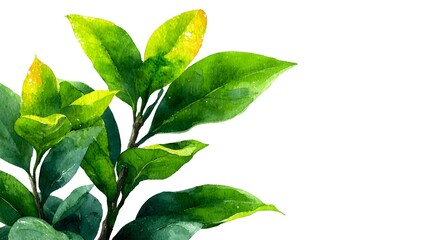 Fototapeta premium Lush green leaves branch watercolor painting illustration isolated on white background perfect for nature designs and sp themes.