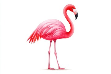 Obraz premium Graceful Flamingo Watercolor Illustration - A vibrant watercolor painting of a flamingo, symbolizing elegance, tropical beauty, freedom, exoticism, and serenity