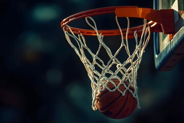 Fototapeta premium Basketball swishing through the net during a sporting match capturing the moment of success