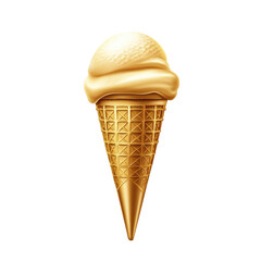 Golden Ice Cream Cone: A Luxurious Dessert Delight,  A Tempting Treat of Creamy Vanilla Ice Cream in a Crispy Golden Waffle Cone
