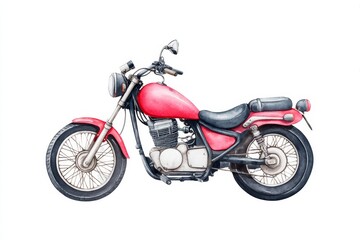Fototapeta premium Red Classic Motorcycle Illustration - Watercolor illustration of a classic red motorcycle, isolated on a white background. Perfect for travel, adventure, and transportation themes