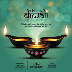 Vector illustration of Happy Diwali social media feed template written Hindi text means happy Diwali
