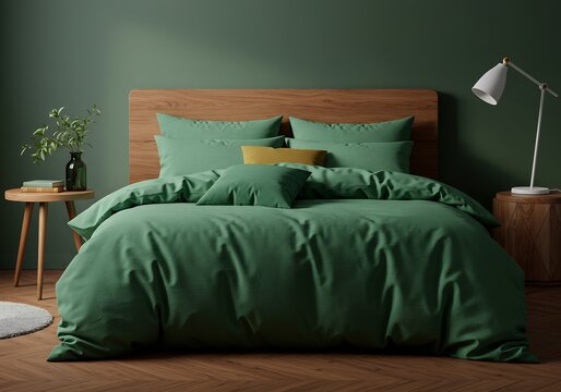 Couette vert for&ecirc;t chambre calme ambiance sereine