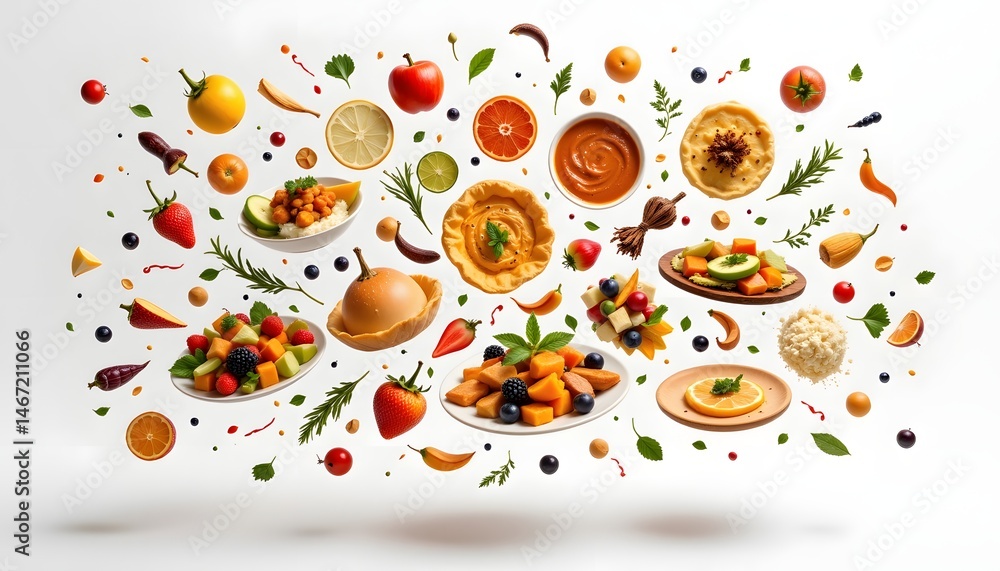 Poster colorful array of fresh fruits and vegetables displayed in a bountiful market setting