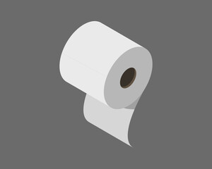Clean, minimalist isometric illustration of a toilet paper roll.  Perfect for hygiene, cleanliness, or even abstract concepts related to consumption or resource management.