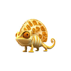 Fototapeta premium Adorable Cartoon Chameleon with Golden Hues on Transparent Background