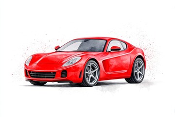 Watercolor : Red Sports Car Speed - A vibrant watercolor painting of a red sports car, symbolizing speed, luxury, freedom, power, and elegance