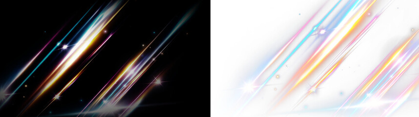 Vibrant light streaks with prism glow and motion lines. This PNG overlay features dynamic rays and texture. Use the PNG design as a fast-moving PNG background or wallpaper.