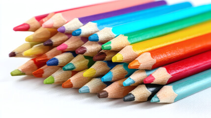 Fototapeta premium A close-up shot of a colorful collection of sharpened colored pencils on white.