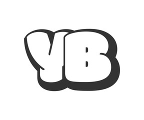 YB logo, bubble comic lettering, rounded in graffiti style black and white silhouette. Trendy preschool Y and B letter text for festival party, personal initials, children funky print and web.