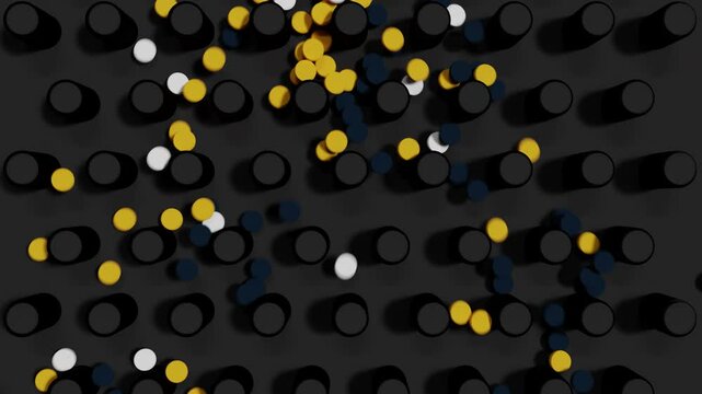 Cartoon marble games. 2D animation of marbles falling from a structure. Cartoon background of balls falling from a structure with cylinders. Cartoon marble run.