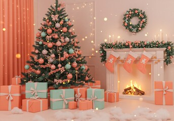 Sapin Noel rose pastel ambiance chaleureuse