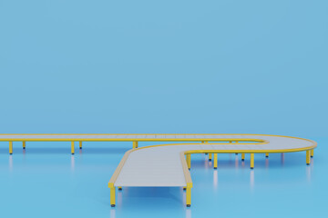 Front view Conveyors line, industry business, Belt steel products. Industrial Warehouse Racking. 3D rendering.