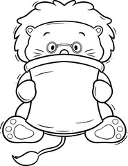 Cute Cartoon Lion Reading a Paper Outline